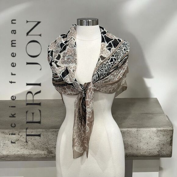 RICKIE FREEMAN for TERI JON Women’s Floral Print Chiffon Large Scarf - Picture 1 of 16